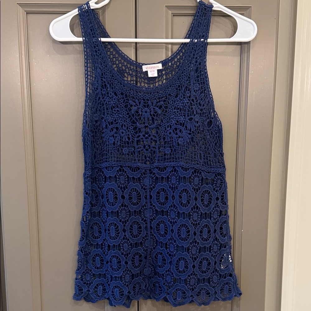Xhileration Navy Blue Crochet Overlay Tank